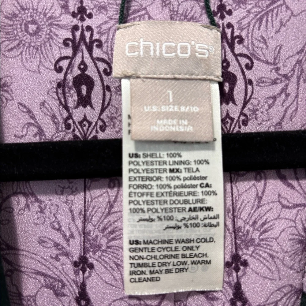 Chic Floral Kimono Jacket (Chico’s) – Dark Green with Lavender Lining Size 8/10 - Picture 5 of 7